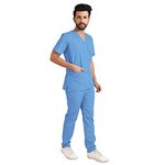 adhyah TrendyUniform Men's Regular Fit Polyester Cotton Scrub Suit for Componder| V-Neck Top and Drawstring Pant |Half Sleeves Hospital Uniform for Doctors, Nurses and Dentist, OT (Sky Blue,S)