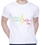 Graphic Printed T-Shirt for Unisex Music is Life Tshirt | Casual Half Sleeve Round Neck T-Shirt | 100% Cotton | D00698-1_White_Large