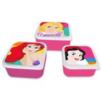 Disney Princess Lunch Box Set - 3 Square Containers with Lids for Kids - BPA Free Plastic