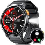 Military Smart Watch for Men with LED Flashlight 1.85” HD Fitness Tracker 730mAh Rugged Smart Watch with 114 Sports Modes Heart Rate Sleep Tracker IP68 Waterproof Smartwatch for iOS Android