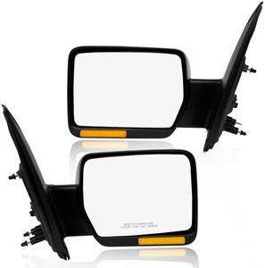 PM Auto Driver & Passenger Side Mirrors, Left-Right Power Heated Chrome Manual Folding with Turn Signal Light Replacement For 2009 2010 Ford F-150, Door Mirror Pair of 2