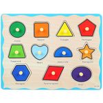 Wooden Puzzles for 3 Year Old Wooden Toy Puzzle Montessori Preschool Toys for baby and Toddlers, Early Education GamesAnimals Puzzles Wooden Toy 3 4 5Gift for Boy or Girl. (Shapes)