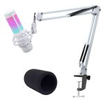 White Boom Arm Compatible with HyperX QuadCast S - Adjustable Mic Arm with Pop Filter for Hyper X QuadCast S White Microphone, Premium QuadCast S Microphone Boom Arm for Gaming, Streaming by YOUSHARES