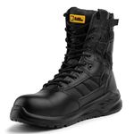 Black Hammer Genuine Leather Combat Boots for Men: Military Tactical Police Work Safety Boots with Steel Toe Cap, Lightweight Ankle Support Outdoor Use 6666 (8 UK)