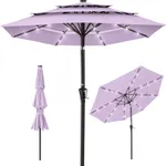 Best Choice Products 10ft 3-Tier Solar Patio Umbrella, Outdoor Market Sun Shade for Backyard, Deck, Poolside w/ 24 LED Lights, Tilt Adjustment, Easy Crank, 8 Ribs - Lavender