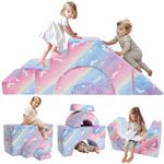 MeMoreCool Kids Play Sofa, Foam Climbing Modular Toddler Chair, Sectional Baby Couch for Climb Crawl, Kid Couch Convertible Children Sofa Playroom Furniture, Glow Sofa with Slide & Stair