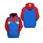 JQPYGB Super Brothers Peach Luigi Hoodies Costume Bowser 3D Printed pullover hoodie Adult Cosplay Costume, Red, 5X-Large