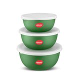 JENSONS Flora Stainless Steel Microwave Safe Bowl Set with Lid (Turquiose) - 3 Pcs