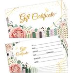 100 Pieces Blank Present Certificate Cards Double-Sided Floral Printing Gold Foil Customer Client Paper Voucher for Salon, Spa, Restaurants, Birthday, Work Business Present Card, 4.8 x 2.4 Inch