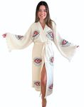 Handmade Evil Eye Kimono - Women Beach Cover Up - Festival Bohemian Robe - Boho Cotton Cardigan - Dressing Gown, Pink Eyes, One Size