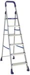 amazon basics Clamber Pro - Foldable Step Ladder, Firm Grip, 6 Steps (Aluminium Steps, Blue & Satin)
