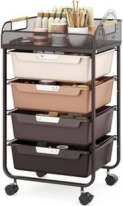 SYKIARIOL 4-Drawer Rolling Storage Cart with Mesh Top, Utility Craft Organizer Cart on Wheels with DIY Labels, Rolling Drawer Cart for Home Office Classroom Bedroom, Brown