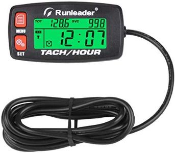 Runleader Hour Meter Tachometer,Maintenance Reminder,Alert RPM,Backlit Display,Initial Hours Setting,Battery Replaceable,Use for ZTR Mower Generator Marine ATV and Gas Powered Device. (Button-Red)