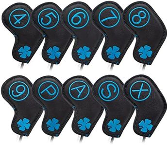 Korea Style Golf Iron Covers Headcovers Set, 10Pcs Golf Iron Head Covers with Lucky Clover for Men Golfers, Black with Blue Clover Iron Headcovers Set