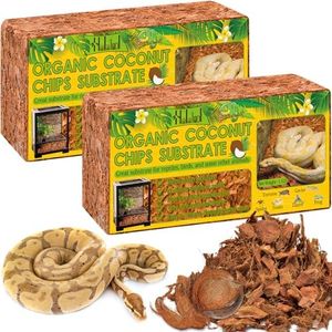 Halatool 2Pack Snake Bedding Natural Coconut Chips Substrate 2.2LB Coconut Husk for Reptiles Tank Terrarium Substrate for Ball Python Frog Gecko Hermit Crab Tortoise