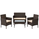 SONGMICS Garden Furniture Sets, Polyrattan Outdoor Patio Furniture, Conservatory PE Wicker Furniture, for Patio Balcony Backyard, Brown and Taupe GGF002K01