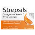 Strepsils Orange with Vitamin C Sore Throat, 100mg Throat Lozenges, 36 Total, Sore Throat Relief, Soothes Sore Throat, Sore Throat Lozenges, Fast Acting, 2 Hours Relief, Sore Throat, Medication