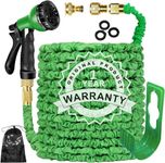 LINGKY Expandable Garden Hose Pipe 125FT Flexible Expanding Magic Lightweight Water Hose Anti-Leakage with 3/4" & 1/2" Solid Brass Fittings 8 Function Spray Nozzle (37.5M/125FT,Green)