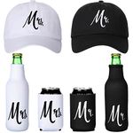 Geyoga 6 Pack Mr and Mrs Gifts Set Include Bride Groom Caps Couples Beer Bottle Coolies Can Coolers Wedding(Baseball Cap)