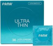 FAMA Ultra Thin Condoms for Men,Lubricated Condoms-25% Thinner, Natural Latex for Sensitive Skin，2.12-Inch/54 mm Diameter (36 Pack)
