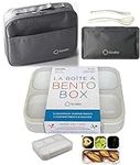 Bento-Box with Lunch Bag and Ice Pack Set. Containers for Kids Adults Boys Girls Snacks and Lunches. 4 Compartments, Leakproof Portion Container Boxes Insulated Bags for School, Grey