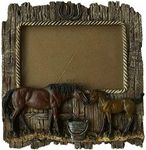 Comfy Hour Western Retro Collection Wild Rustic Wood Imitated Double Horse 6" x 4" Photo Picture Frame, Aged Old Fashioned - Brown, Polyresin