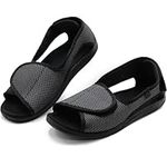 Women Men Extra Wide Width Diabetic Recovery Slippers for Seniors, Slip-Resistant Adjustable Velcro Shoes for Men Elderly Diabetic Slippers, Shoes for Edema and Swollen Feet, Lymphedema Shoe Black