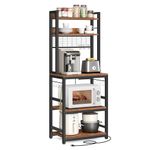 VASAGLE Bakers Rack with Power Outlet, 14 Hooks Microwave Stand, Adjustable Coffee Bar with Metal Wire Panel, Kitchen Storage Shelf, 15.7 x 23.6 x 66.9 Inches, Rustic Brown and Black UKKS037B01