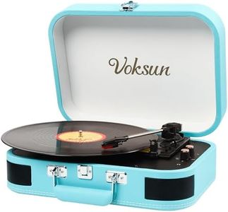Record Player, VOKSUN Portable Bluetooth Vinyl Turntable with Built-in Stereo Speakers, 3-Speed Belt-Drive Suitcase Vinyl LP Player, Supports Vinyl to MP3 Recording, AUX/USB/RCA/Headphone Jack