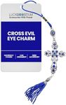 Luckboostium Cross Evil Eye Car Charm - Rear View Mirror Accessories - Evil Eye Crystal Cute Keychain - Evil Eye for Door or Home Office - for Good Luck and Protection