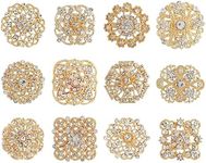 Lovejftty 12 Pieces Gold Wedding Bouquet Brooches for Women Fashion, Rhinestone Bulk Flower Brooch Pins for Crafts (Gold-12pcs)