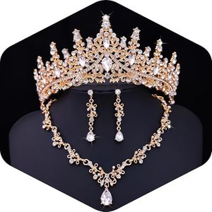 Feltent Gold Tiaras and Crowns Jewelry Set for Women Tiaras Earrings and Necklace for Wedding Rhinestone Crystal Bridal Jewelry Sets for Costume Birthday Party Prom Gifts