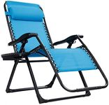 Goplus Zero Gravity Chairs, X-Large Outdoor Lounge Lawn Chair with Cup Holder & Detachable Headrest, Adjustable Folding Patio Recliner for Pool Porch Deck Oversize (Blue)