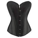 RHISLEO Women Satin Plain Pure Black Bustier Top Burlesque Basque Shaper Boned Corset (Black, 10)