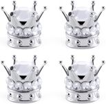 SINGARO Car Crown Tire Valve Cap, Bling Crystal Diamond Chrome Plated Crown Tire Valve Stem Covers, Applicable to Cars, Trucks, Bicycles and Motorcycles, Car Exterior Accessories (4PCS White)