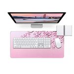 Large Mouse Pad Cute Pink Flowers Desk Mat for Women Girls Desktop with Stitched Edge Non-Slip Rubber Base Washable for Gaming Office Home Computers PC Laptop Table Pads Mats Accessory (Large)