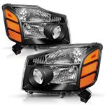 TUSDAR Headlight Assembly Compatible with 2004-2015 Nissan Titan / 2005-2007 Armada Halogen Headlamp Left and Right side (Black Housing with Amber Reflector)