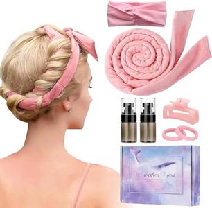 Mooshy Rizador de Pelo Sin Calor, 160cm Rosa Rizador Sin Calor Terciopelo Heatless Hair Curlers Ondas Sin Calor Con Clip y Botella de Spray para la Forma de Bricolaje de Pelo Medio y Largo