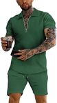 URRU Men's Polo Shirt and Shorts Set Summer Outfits Fashion Casual Short Sleeve Polo Suit for Men 2 Piece Shorts Sweatsuits, Dark Green, X-Large