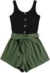 SOLY HUX Casual Summer Rompers for Women Sleeveless Vacation Outfits Short Jumpsuit Black Army Green L