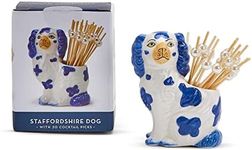 Two's Company Staffordshire Dog with 20 Picks in Gift Box, Blue and White, Ceramic/Bamboo