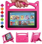 2019 Fire 7 Tablet Case for Kids -SHREBORN Kids Shock Proof Case Cover with Handle and Stand for Amazon Kindle Fire 7 Inch Tablet (Compatible with 9th/7th/5th Generation, 2019/2017/2015 Release)-Rose