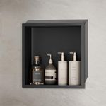 Shower Niche Stainless Steel, 12” x 12” Niche Wall Insert Tileable, Embedded Black Bathroom Niche Tile Ready Shelf, Shower Niche for Shampoo Soap Toiletries