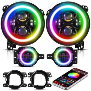 Auxbeam RGB LED 9 Inch Headlights+4 Inch Fog Lights, Bluetooth APP Control DOT-Approved Headlights Fog Lights w/DRL Turn Signal, Compatible with Jeep Wrangler JL JLU 2018-2024, 1-Year Warranty