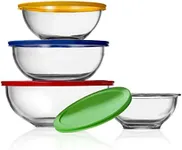NutriChef 4-Piece Glass Mixing Bowls with Lids Set - Premium Large Nesting Salad Bowls, Space Saving Stackable Design - Dishwasher, Freezer, & Microwave Safe, (1-Qt, 1.6-Qt, 2.5-Qt, & 3.7-Qt)