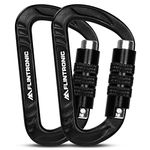 Flintronic Locking Carabiner, 12KN Heavy Duty Locking Carabiner Clips, Aluminum Alloy Clip, 2PCS Carabiner D Ring Clip Hook for Hammock Swing Camping Fishing Hiking (Black)