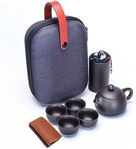 Webao Juego de té de 7 piezas de cerámica china con tetera de 130 ml y 4 tazas de té de 30 ml portátil de viaje como regalo