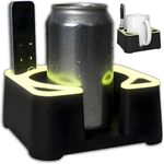 MugBrick Glowing Portable Silicone Cup Holder for Bed, Couch, Nightstand. Dishwasher Safe, Non-Spill Drink Holder for Bedside Table, Ottoman. Black + Yellow Glow