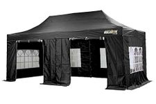 Bulhawk ® 3M x 6M Premium 32 Pop Up Gazebo Commercial Grade Market Stall including Side Panels and Wheeled Carry Bag (Black)