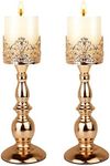 Candle Holders for Pillar Candles Gothic Matte Black Vintage Tall Candle Holders Set of 2 Decorative Large Table Centerpieces Candle Stand Decor (Gold 2PCS A)